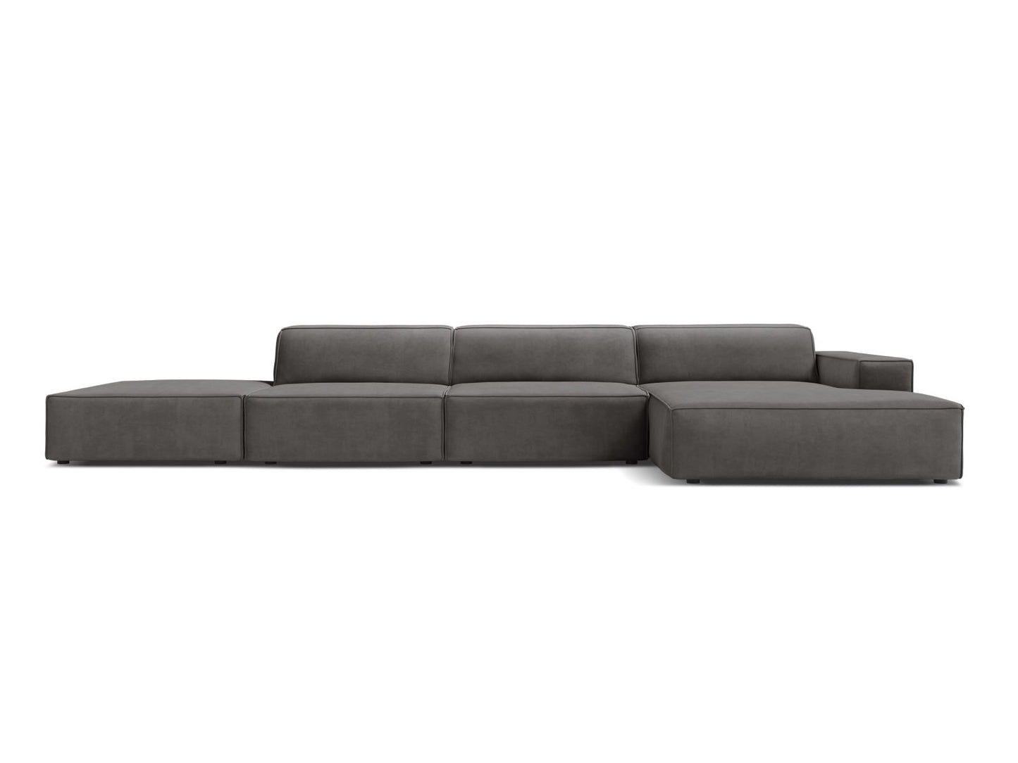 Jodie — Corner Sofa Light Grey (Bluvel 13) Black Plastic Right