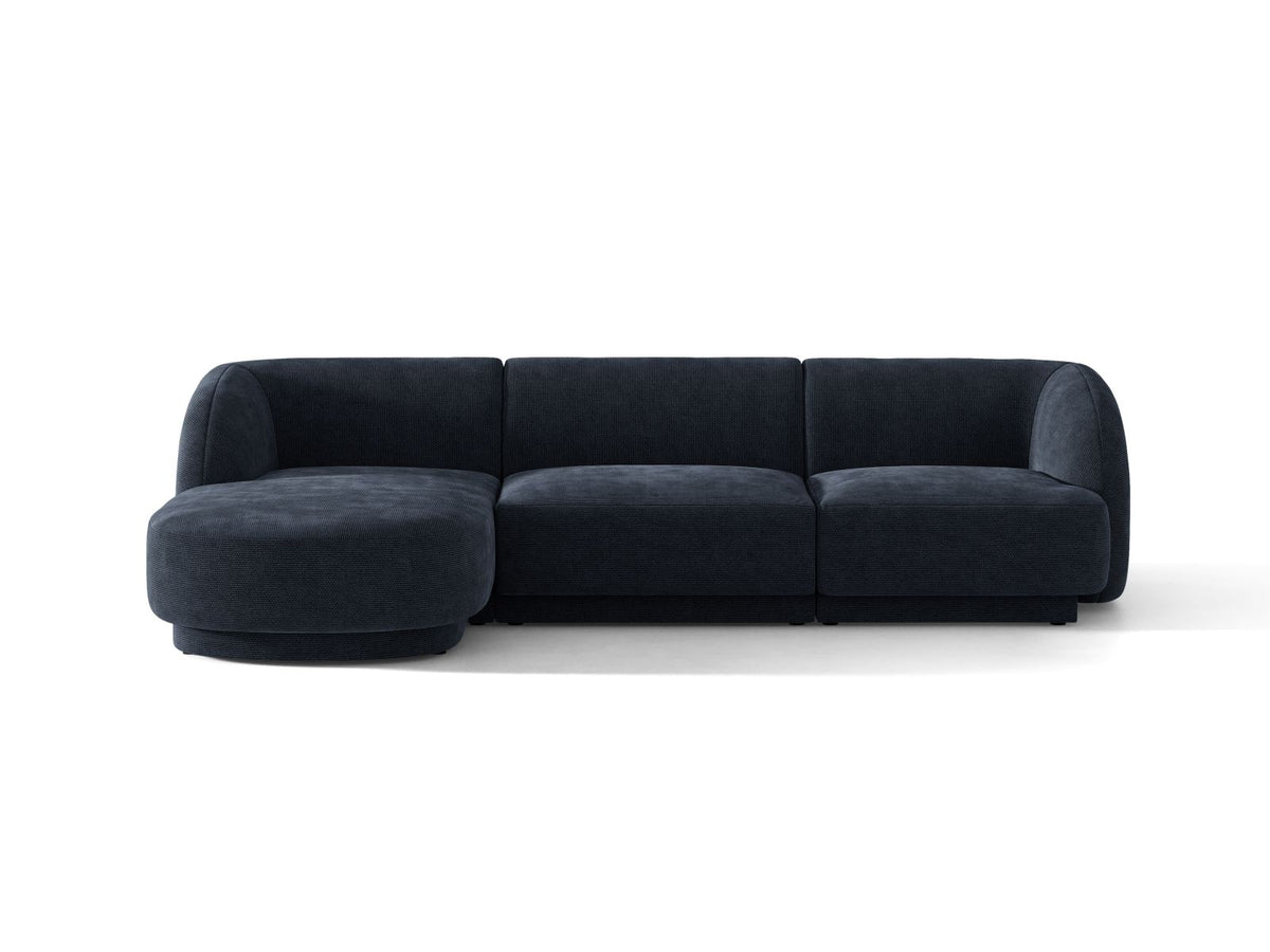 Miley — Corner Sofa Navy Blue (Eden 16 Deep Blue) Black Plastic Left