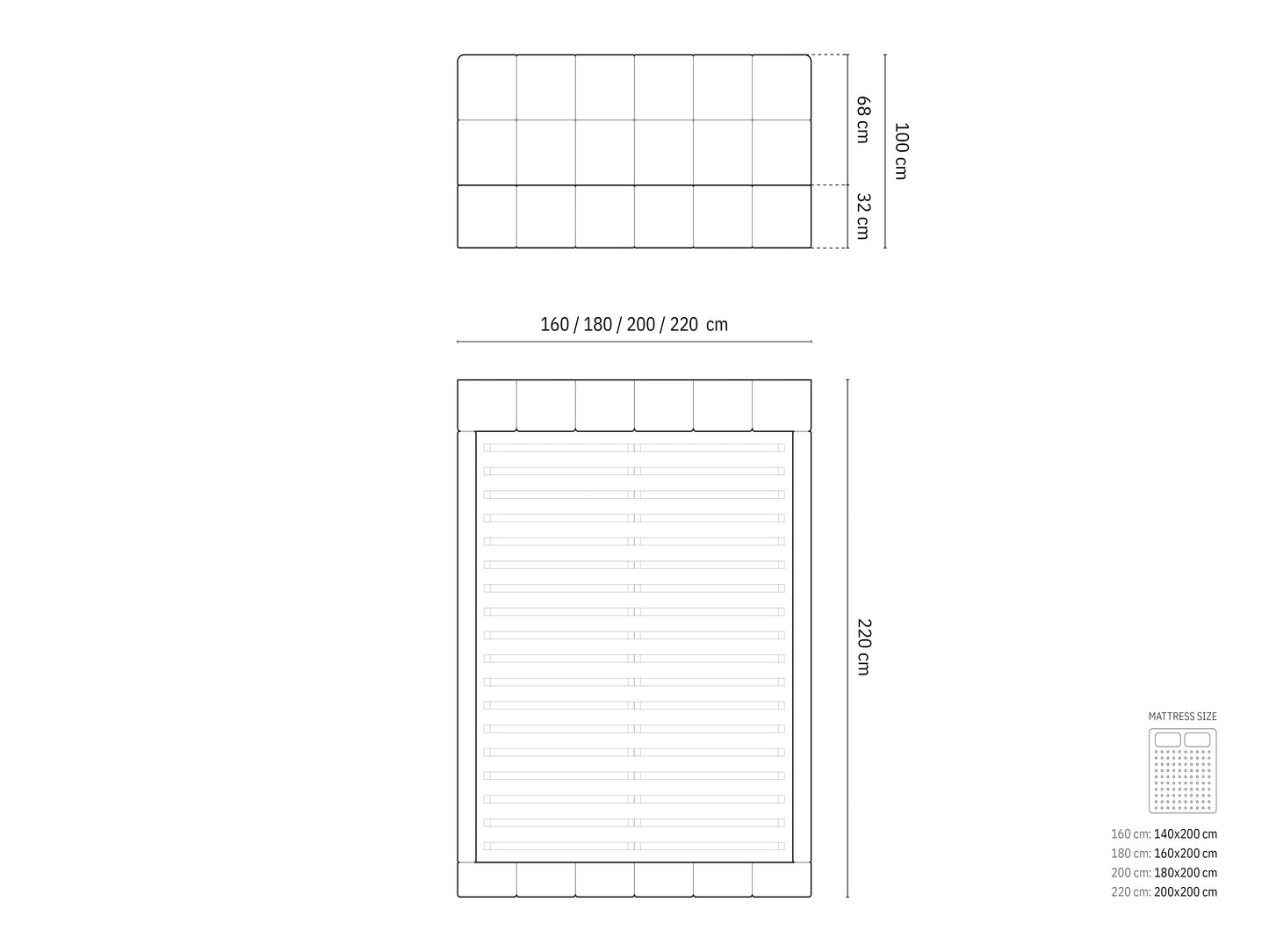 Bellis — Voodi (220,0x180,0x100,0 cm)