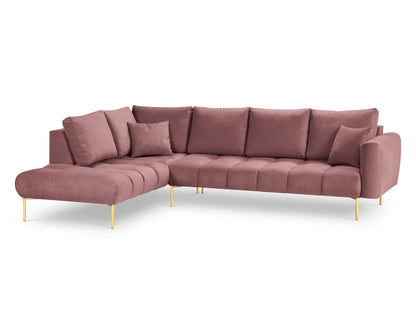 Hastings — Corner Sofa Pink (Fancy 63) Gold Metal Left
