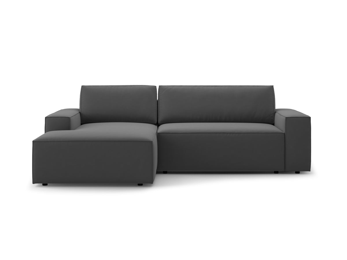 Jodie — Corner Sofa Grey (Bluvel 14) Black Plastic Left