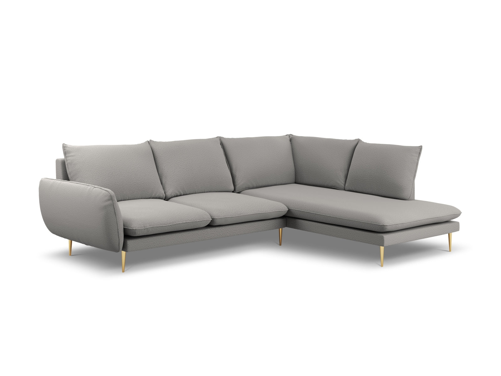 Vienna — nurgadiivan hall (Ascot Taupe) kuldne metall vasak