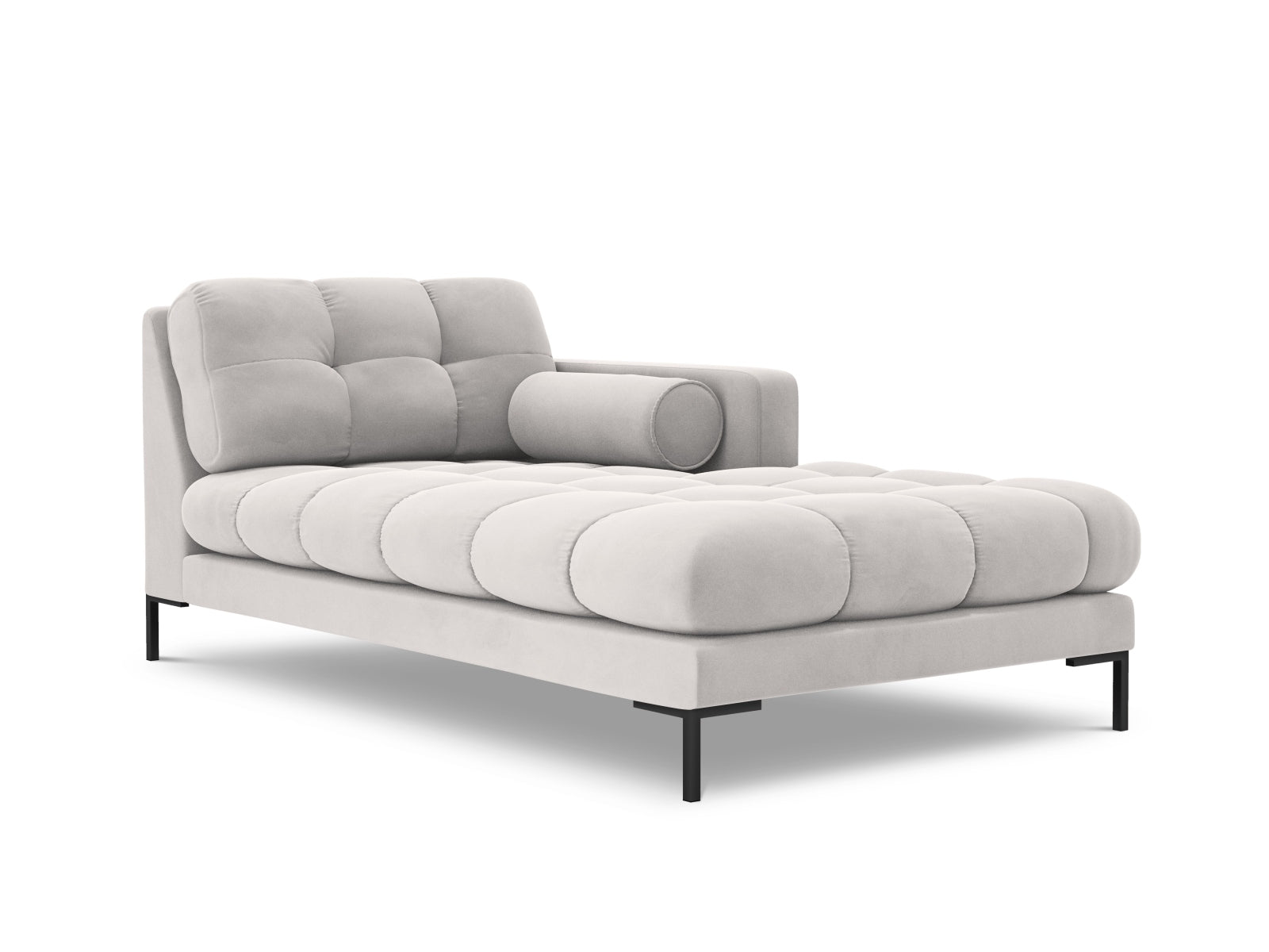 Bali — Chaise Longue Silver (Bluvel 03) Black Metal Right