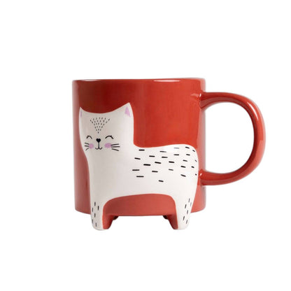 TEHEN Ceramic Mug with Cat Design - 0.45L Red Dolomite