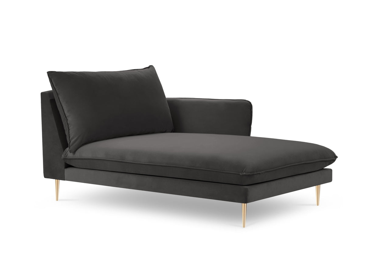 Vienna — Chaise Longue tumesinine (Bluvel 18) kuldne metall paremal