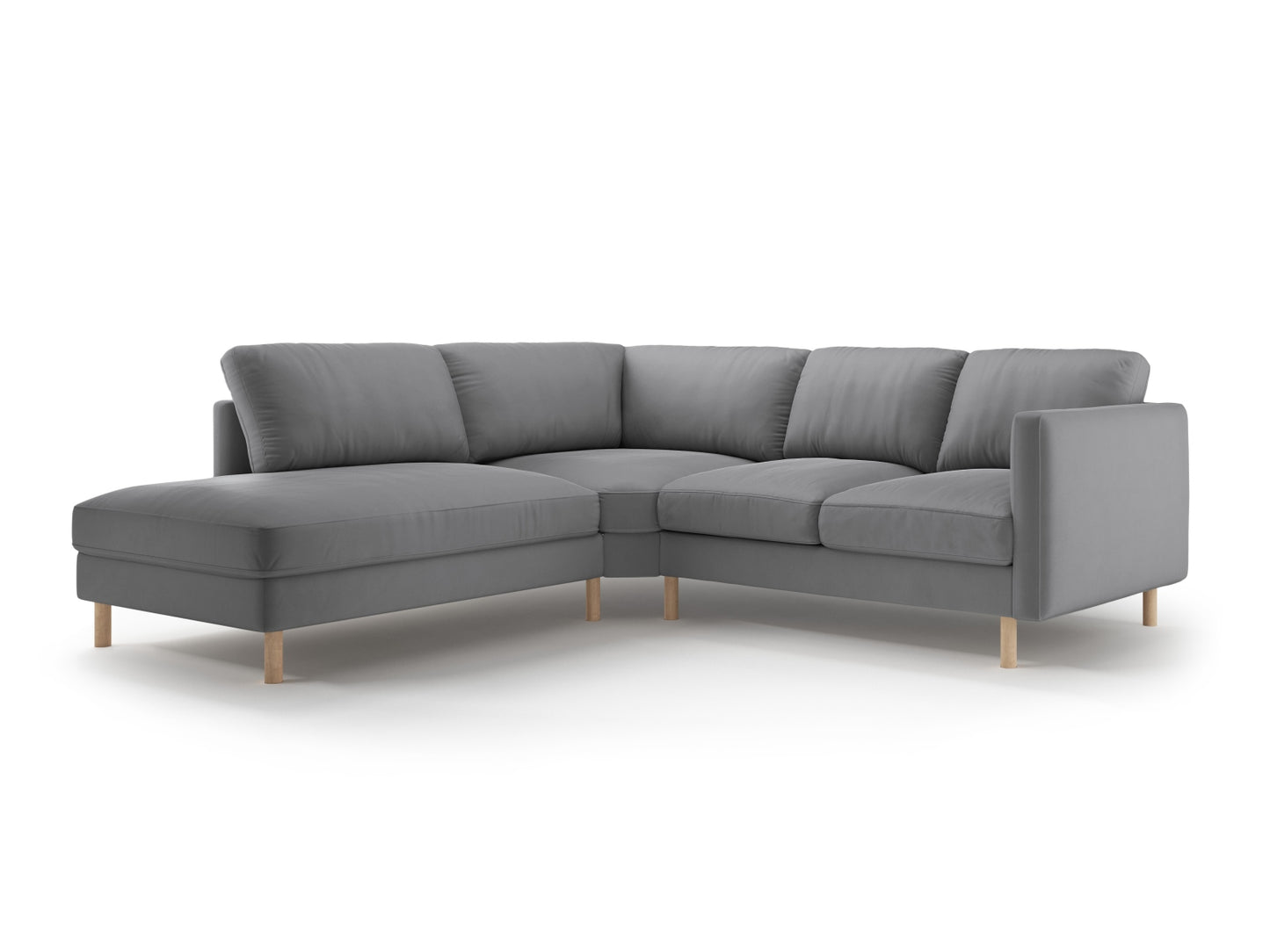 Eden — Corner Sofa Grey (Paris Steel) Natural Oak Wood Left