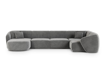 Gomera — Panoramic Corner Sofa Grey (Salvador 17) Black Plastic Right