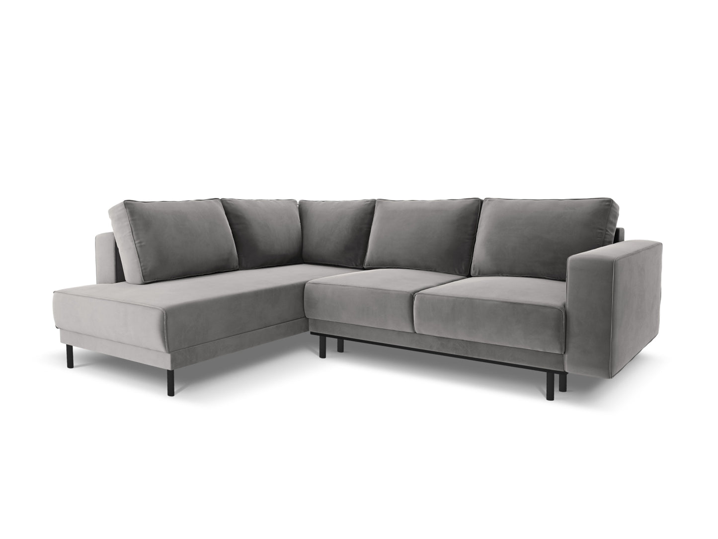 Caro — Corner Sofa Light Grey (Bluvel 13) Black Beech Wood Left