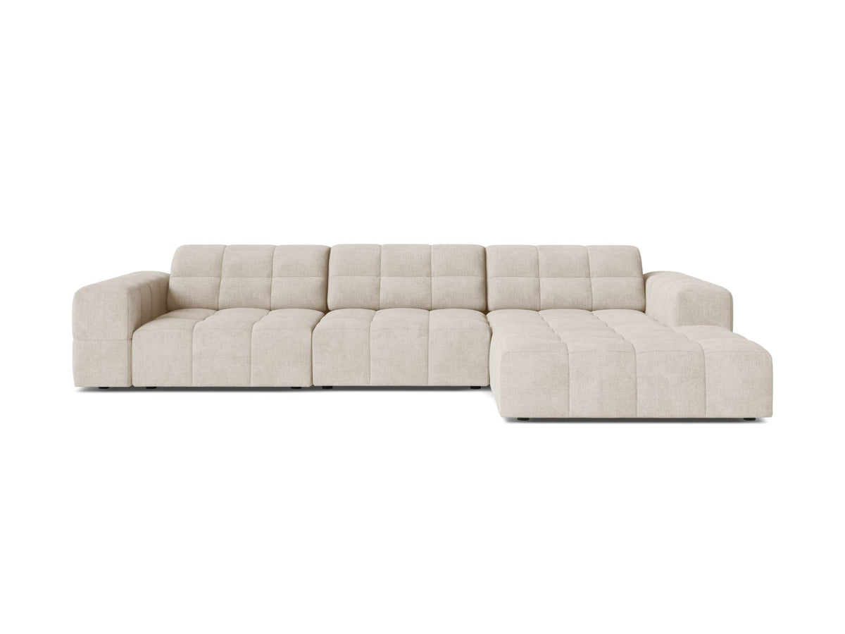 Jennifer — Corner Sofa Light Beige (Eden 2 Pearl) Black Plastic Right