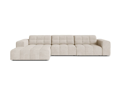 Jennifer — Corner Sofa Light Beige (Eden 2 Pearl) Black Plastic Left