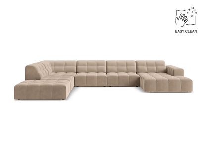 Jennifer — Panoramic Sofa Beige (Venus 2928) Black Plastic Left