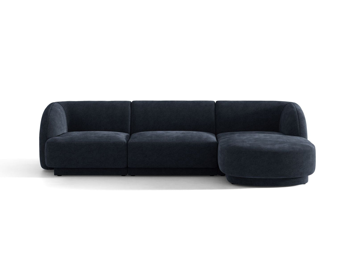 Miley — Corner Sofa Navy Blue (Eden 16 Deep Blue) Black Plastic Right