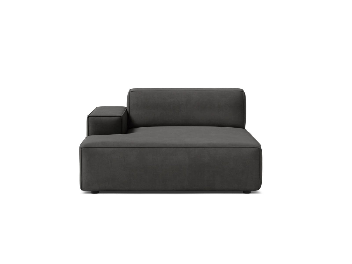 Jodie — Chaise Longue Grey (Bluvel 14) Black Plastic Left