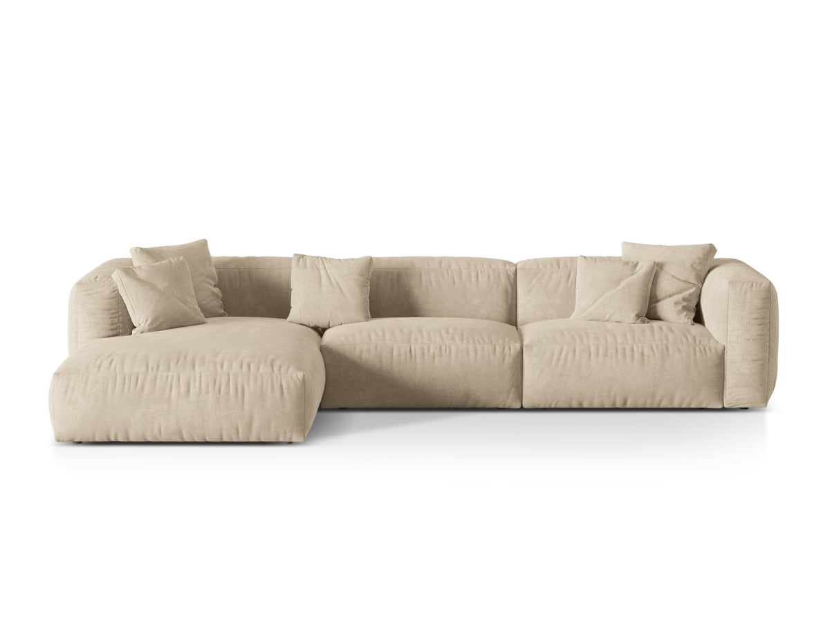 Martina — Corner Sofa Light Beige (Vogue 1) Black Plastic Left