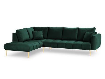 Hastings — Corner Sofa Bottle Green (Fancy 39) Gold Metal Left