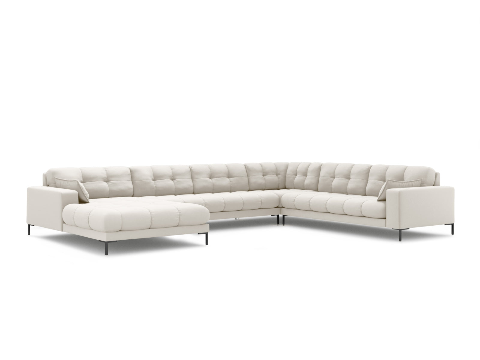 Mamaia — Panoramic Sofa Light Beige (Neve 02) Black Metal Right