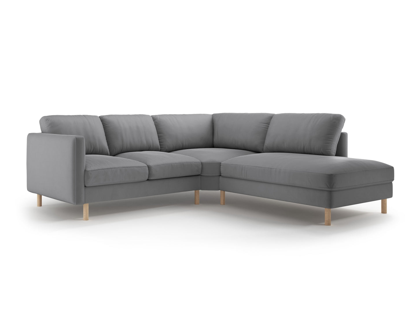 Eden — Corner Sofa Grey (Paris Steel) Natural Oak Wood Right