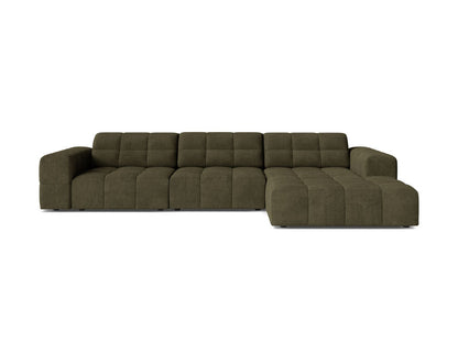 Jennifer — Corner Sofa Green (Eden 12 Olive) Black Plastic Right