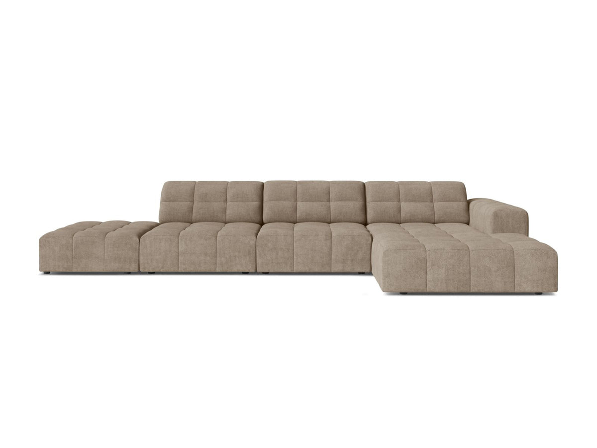 Jennifer — Corner Sofa Dark Beige (Eden 4 Beige) Black Plastic Right