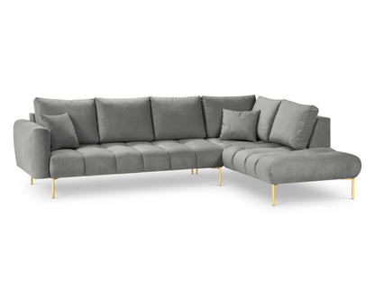 Hastings — Corner Sofa Grey (Fancy 90) Gold Metal Right