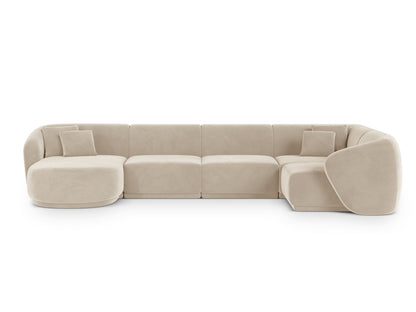 Gomera — Panoramic Corner Sofa Beige (Salvador 1) Black Plastic Right