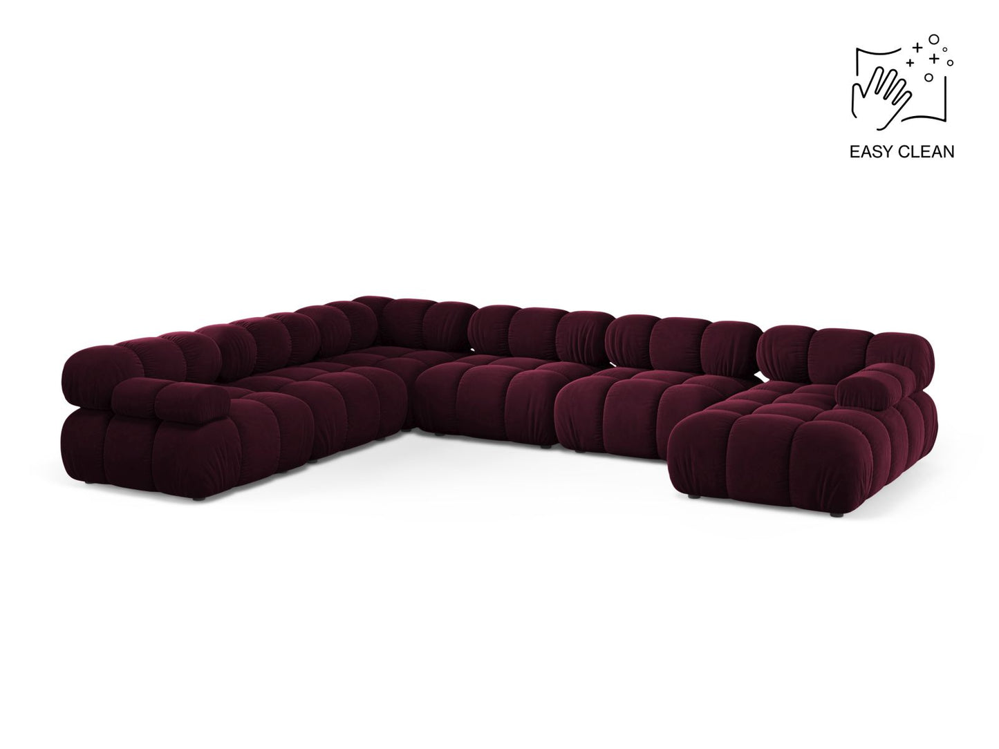 Bellis — Panoramic Sofa Burgundy (Venus 2932) Black Plastic Left