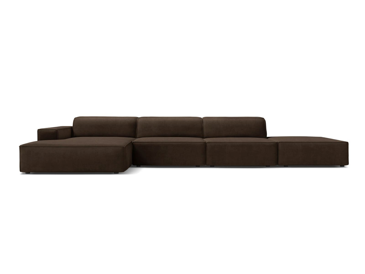 Jodie — Corner Sofa Dark Brown (Bluvel 48) Black Plastic Left