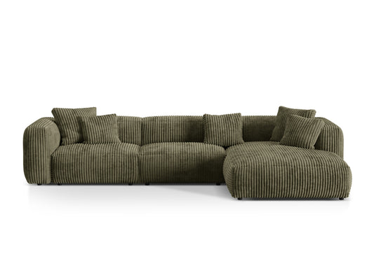 Martina — Corner Sofa Moss Green (Tilia 37) Black Plastic Right