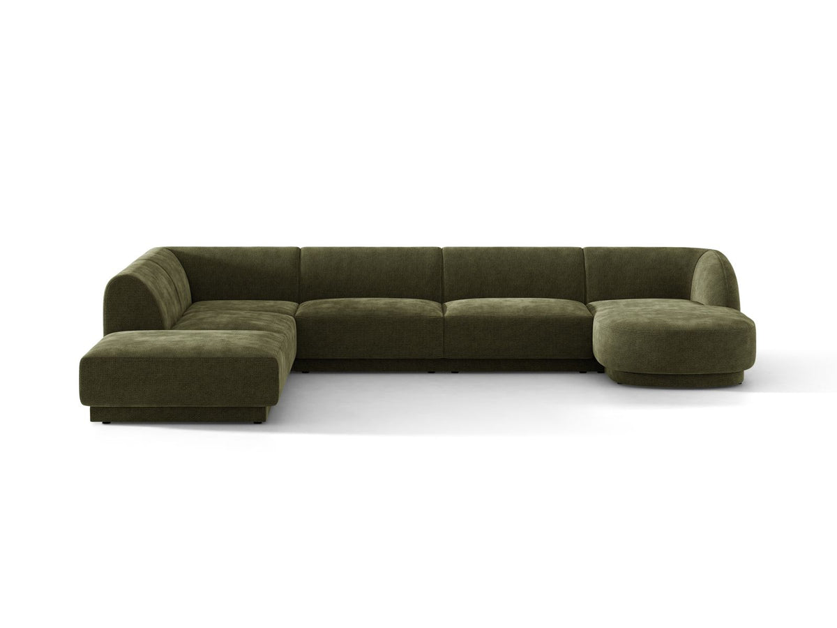 Miley — Panoramic Sofa Green (Eden 12 Olive) Black Plastic Left