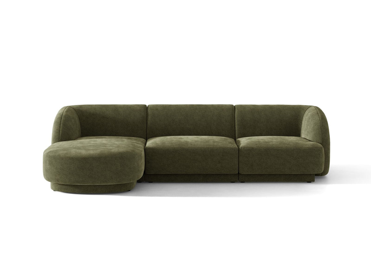Miley — Corner Sofa Green (Eden 12 Olive) Black Plastic Left