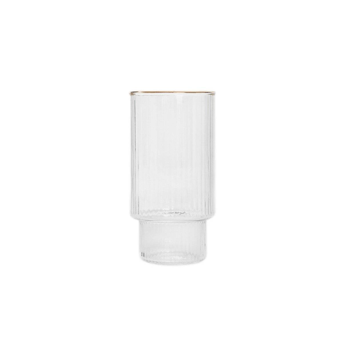 LYNN Stackable Ribbed Glass Mug with Gold Rim 0.4L
