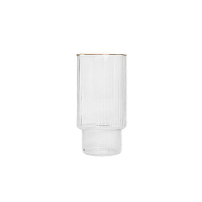 LYNN Stackable Ribbed Glass Mug with Gold Rim 0.4L
