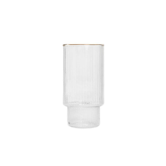 LYNN Stackable Ribbed Glass Mug with Gold Rim 0.4L