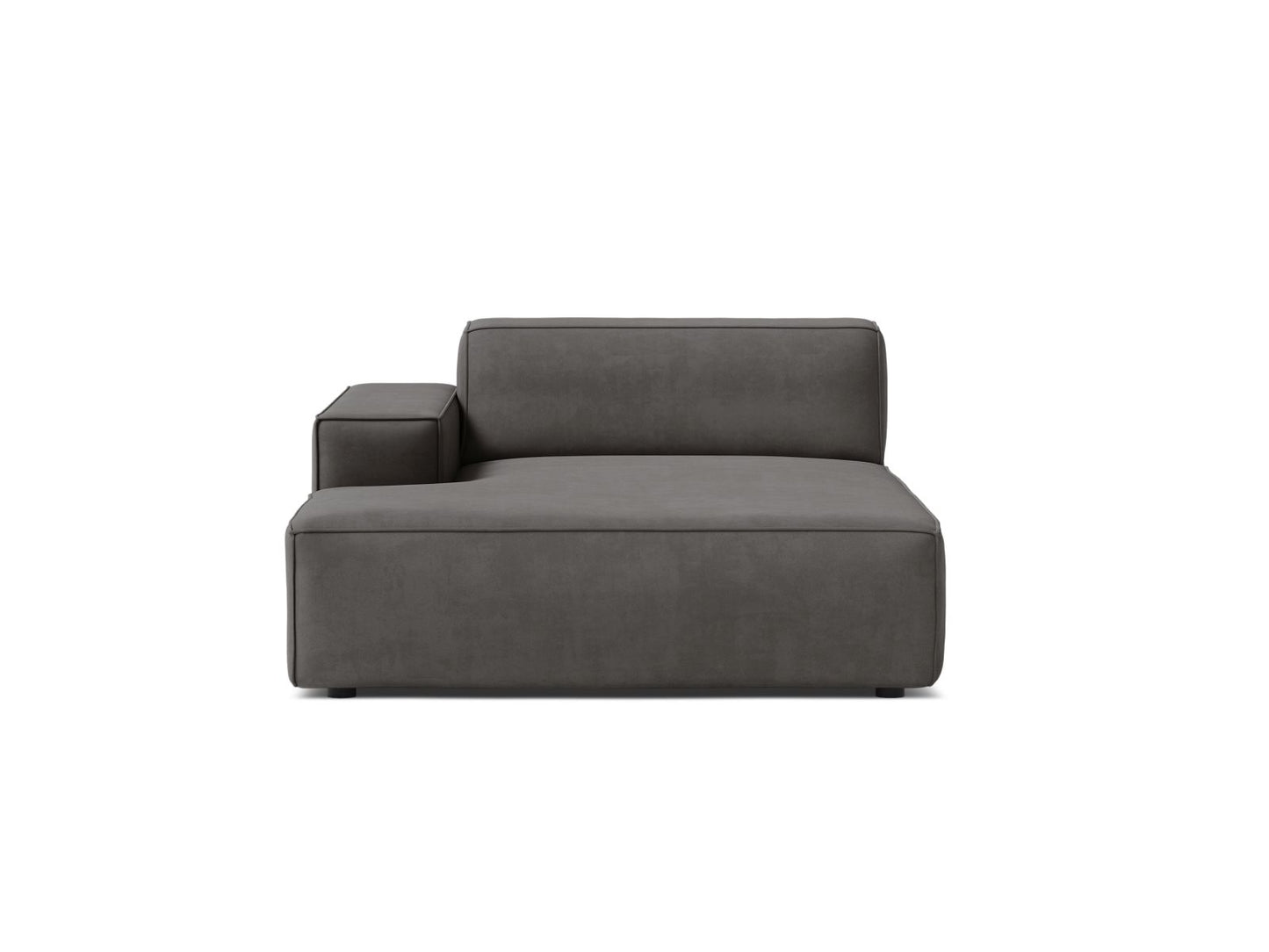 Jodie — Chaise Longue Light Grey (Bluvel 13) Black Plastic Left