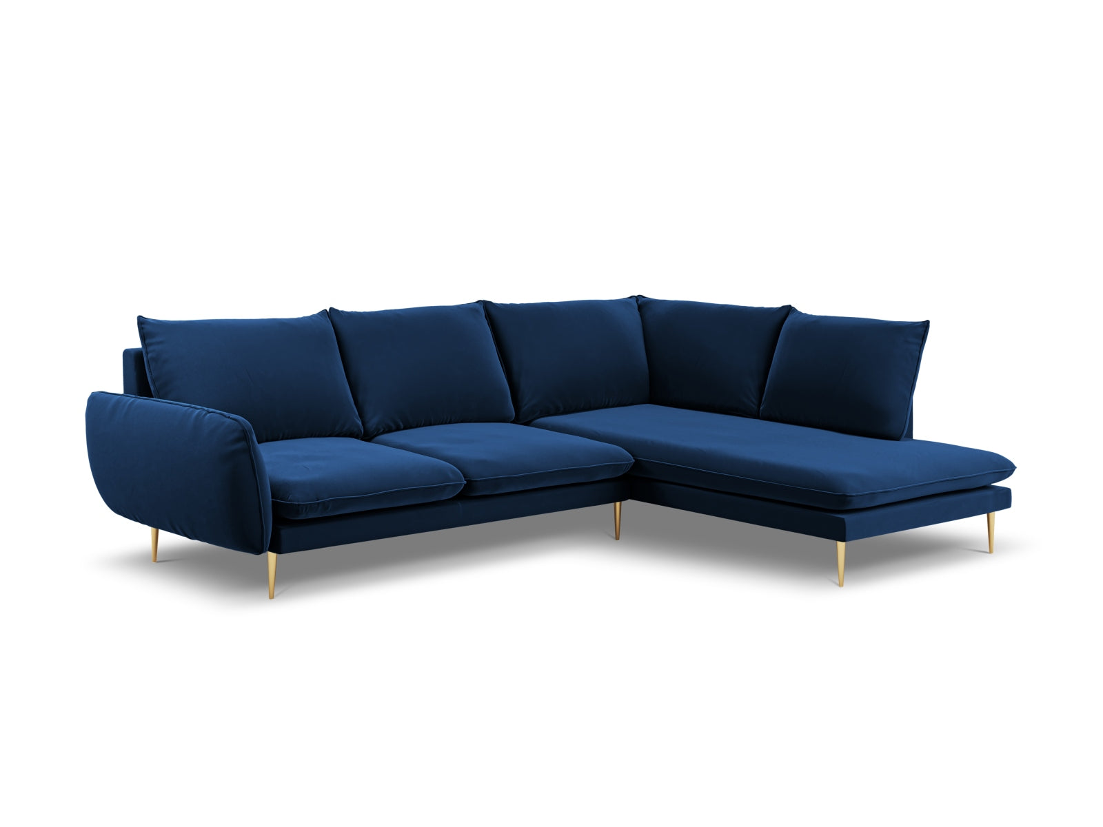 Vienna — nurgadiivan Royal Blue (Bluvel 86) kuldne metall vasak