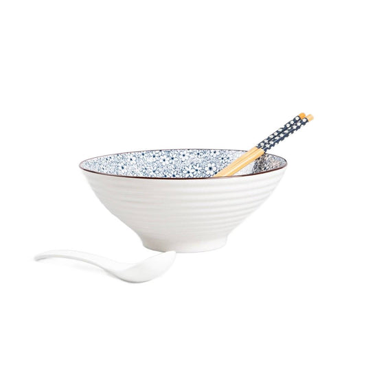 Ramen set SALADO Floral Ramen Bowl Set with Brown Rim - 21 cm