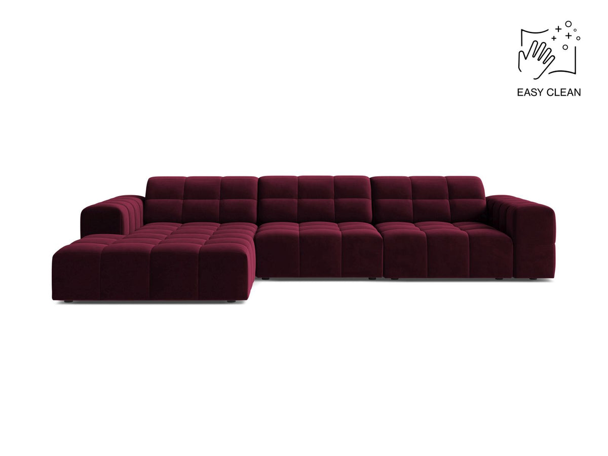 Jennifer — Corner Sofa Burgundy (Venus 2932) Black Plastic Left