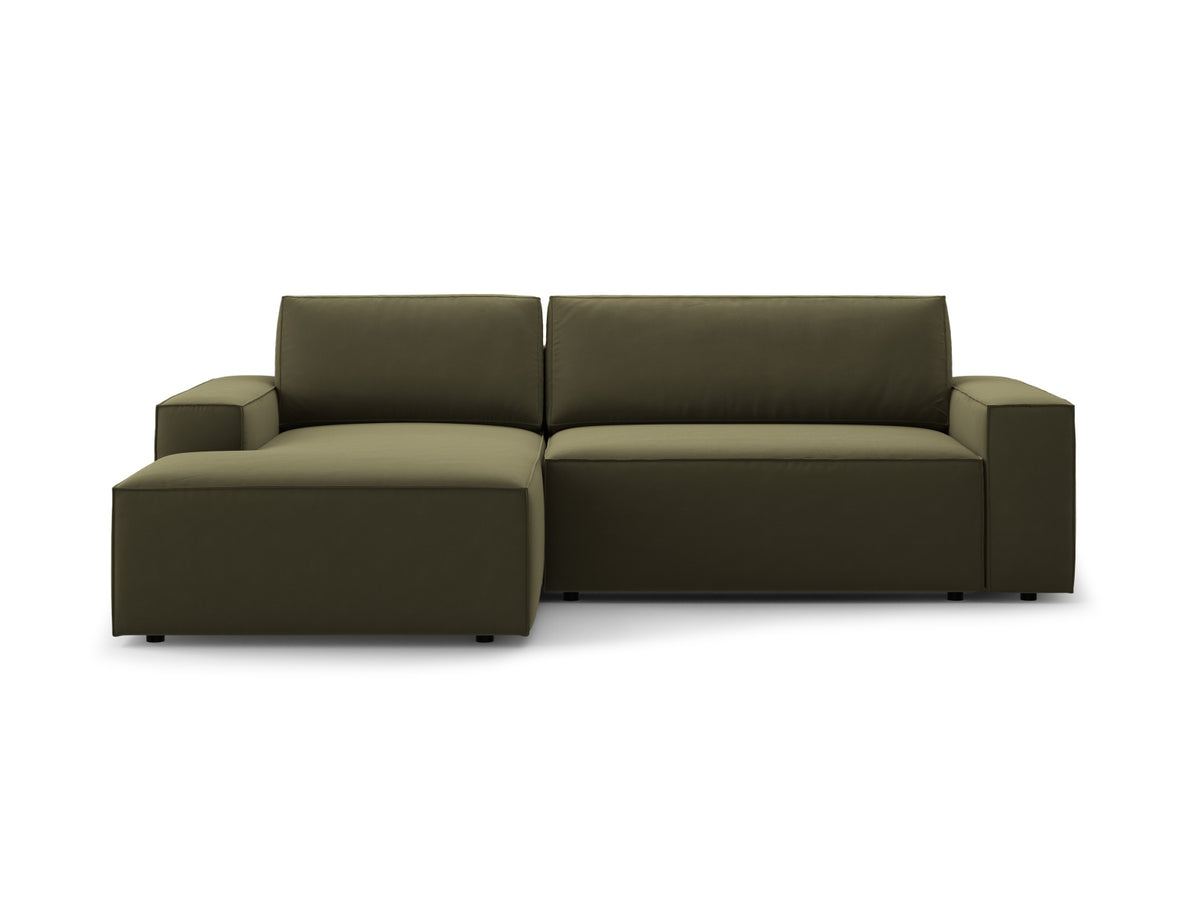 Jodie — Corner Sofa Green (Bluvel 77) Black Plastic Left