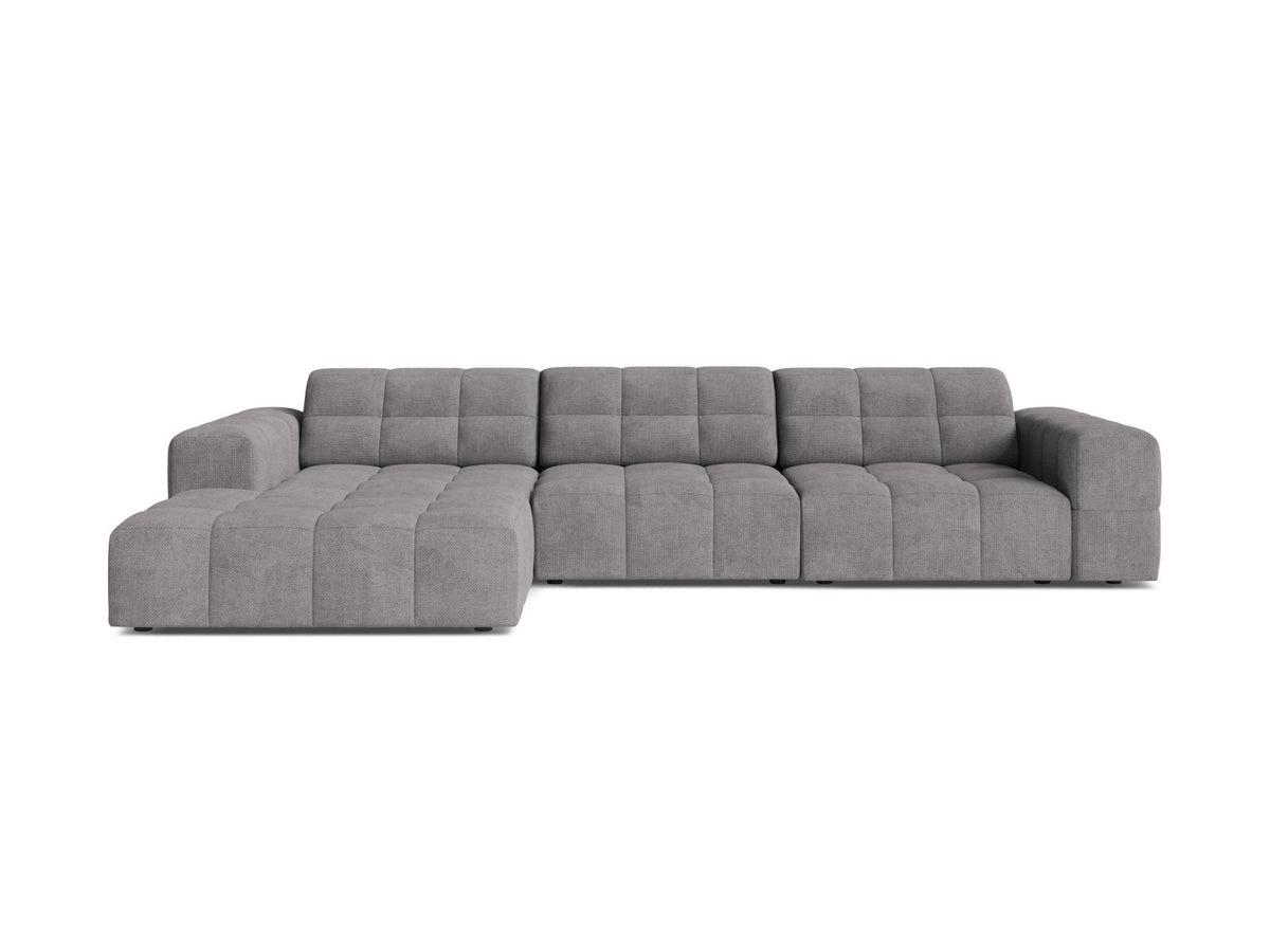 Jennifer — Corner Sofa Light Grey (Eden 18 Grey) Black Plastic Left
