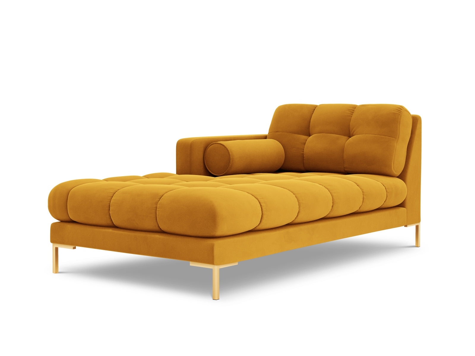 Bali — Chaise Longue Yellow (Bluvel 68) Gold Metal Left