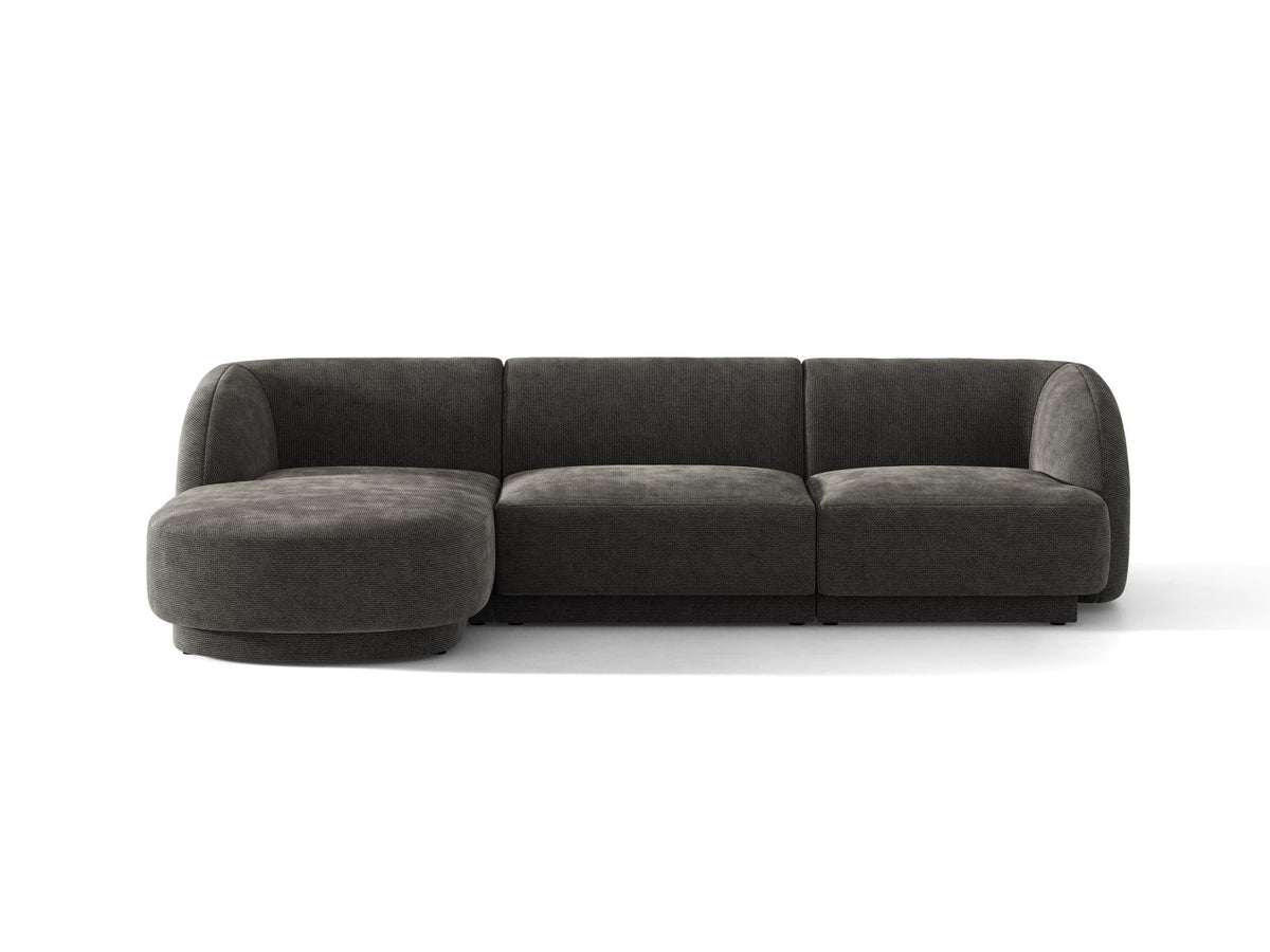 Miley — Corner Sofa Dark Grey (Eden 20 Graphite) Black Plastic Left