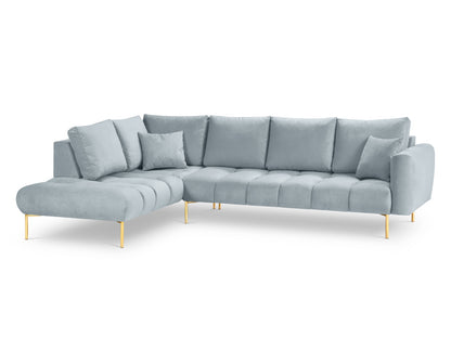 Hastings — Corner Sofa Light Blue (Fancy 85) Gold Metal Left