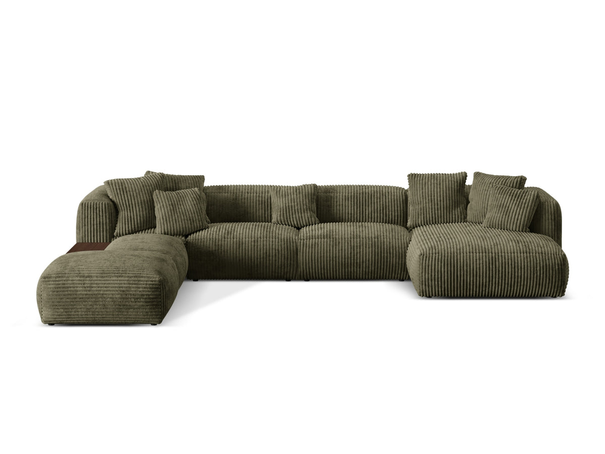 Martina — Panoramic Sofa Moss Green (Tilia 37) Black Plastic Left