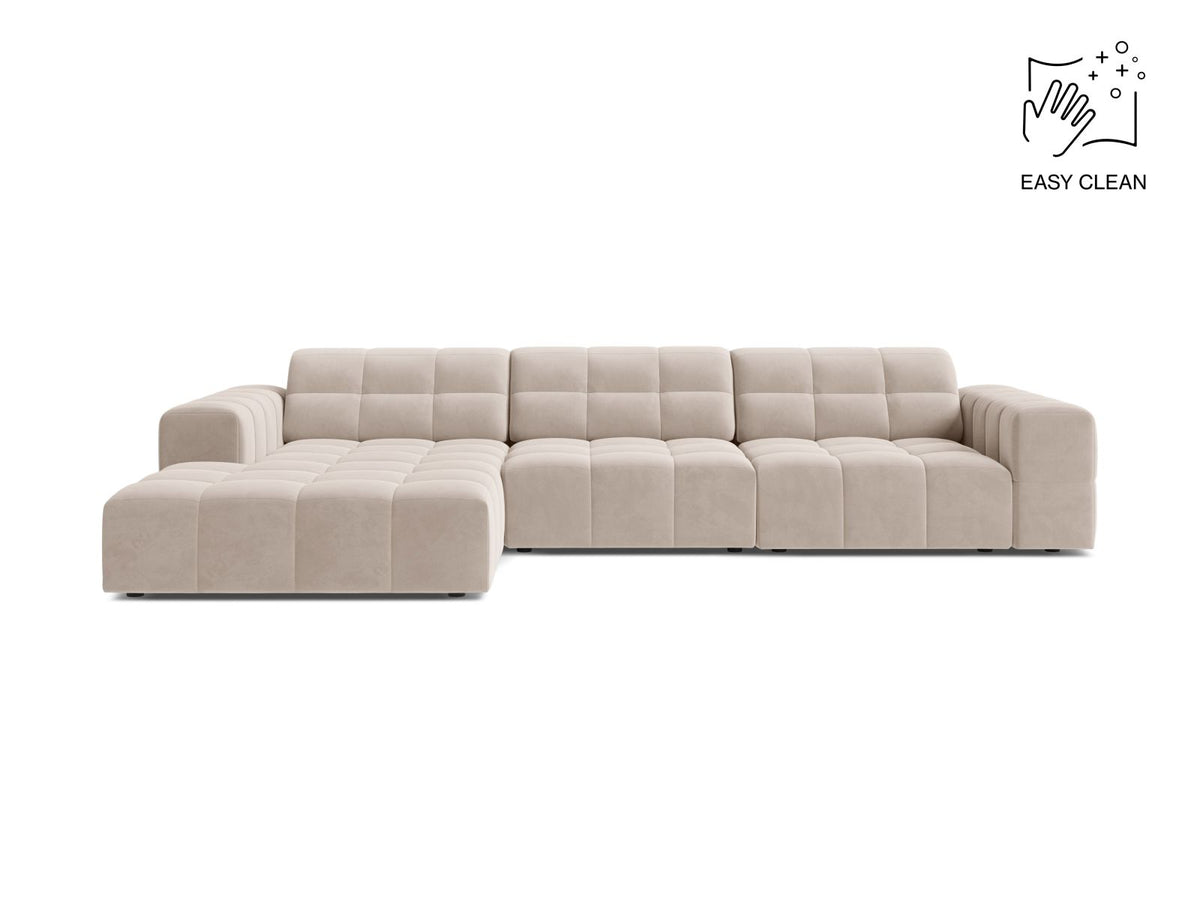 Jennifer — Corner Sofa Light Beige (Venus 2927) Black Plastic Left