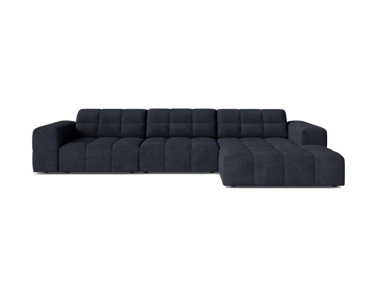 Jennifer — Corner Sofa Navy Blue (Eden 16 Deep Blue) Black Plastic Right