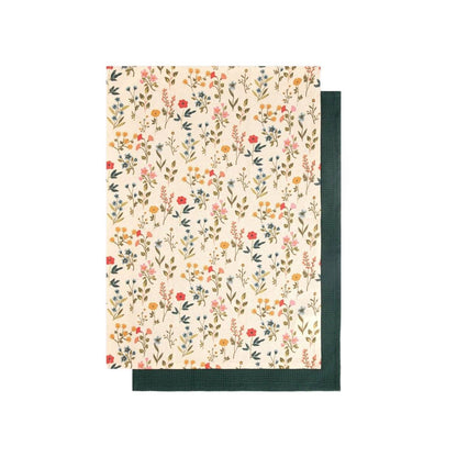Set of FARIN Kitchen Cloths in Flowers and Waffle Texture - 2 Pack