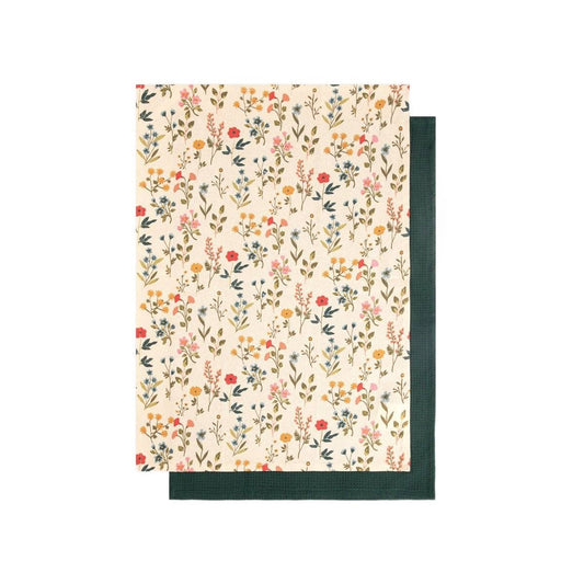 Set of FARIN Kitchen Cloths in Flowers and Waffle Texture - 2 Pack