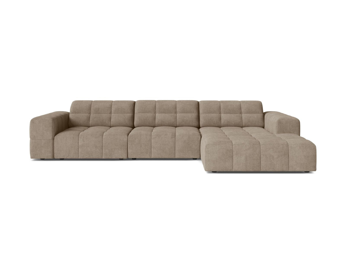 Jennifer — Corner Sofa Dark Beige (Eden 4 Beige) Black Plastic Right