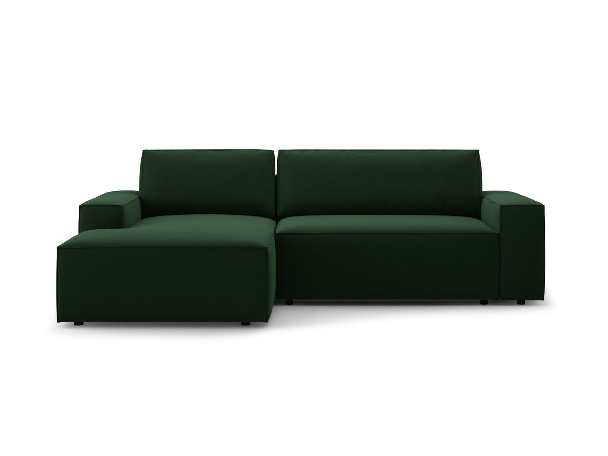 Jodie — Corner Sofa Bottle Green (Bluvel 78) Black Plastic Left