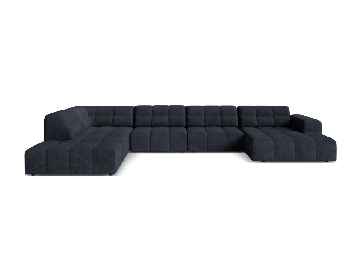 Jennifer — Panoramic Sofa Navy Blue (Eden 16 Deep Blue) Black Plastic Left